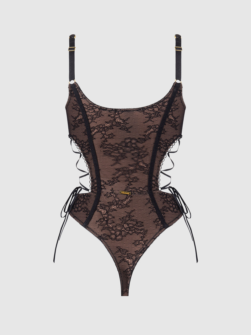 Luella Hook & Eye Front Strappy Lace Teddy - Frederick's Of Hollywood