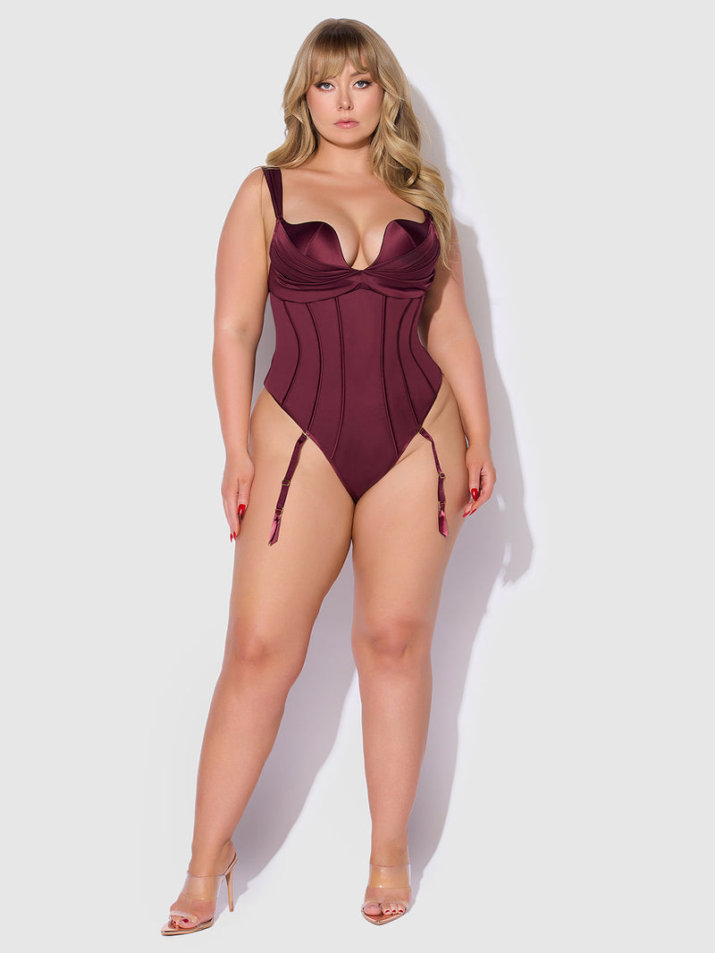 Petra Rising Star Corseted Satin Teddy - Frederick's of Hollywood