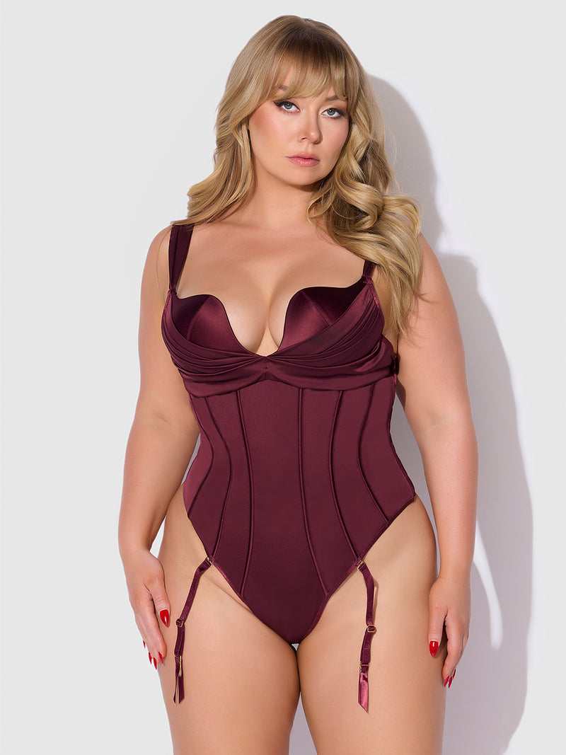 Petra Rising Star Corseted Satin Teddy - Frederick's of Hollywood