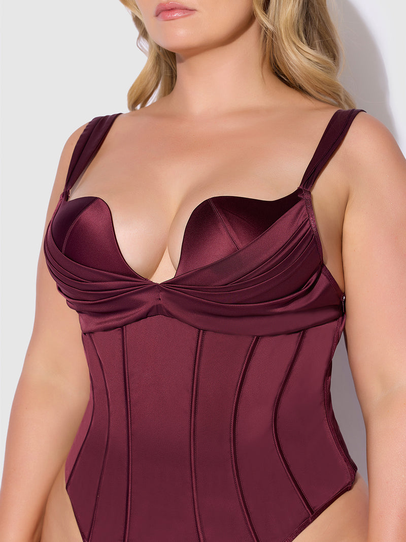 Petra Rising Star Corseted Satin Teddy - Frederick's of Hollywood
