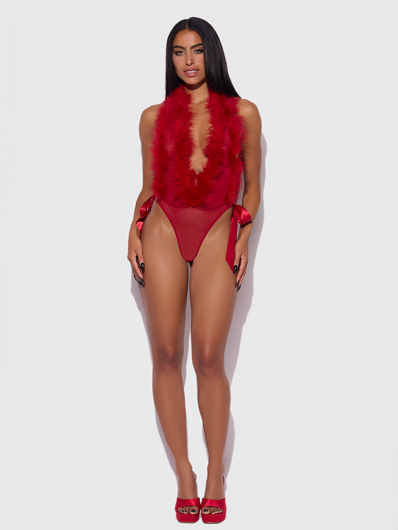 Scarlett Plunging Drop Off Marabou Teddy