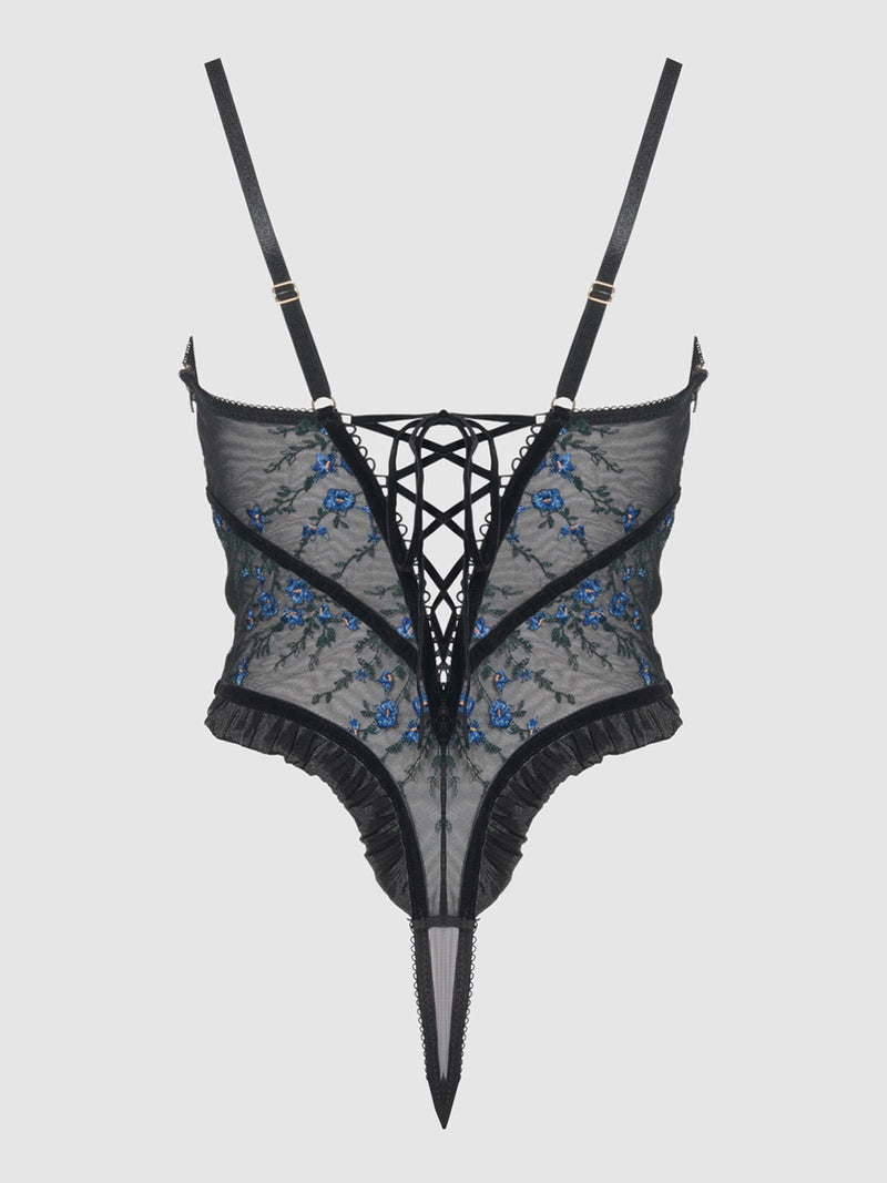 Harlow Embroidered Mesh Underwire Teddy - Frederick's of Hollywood