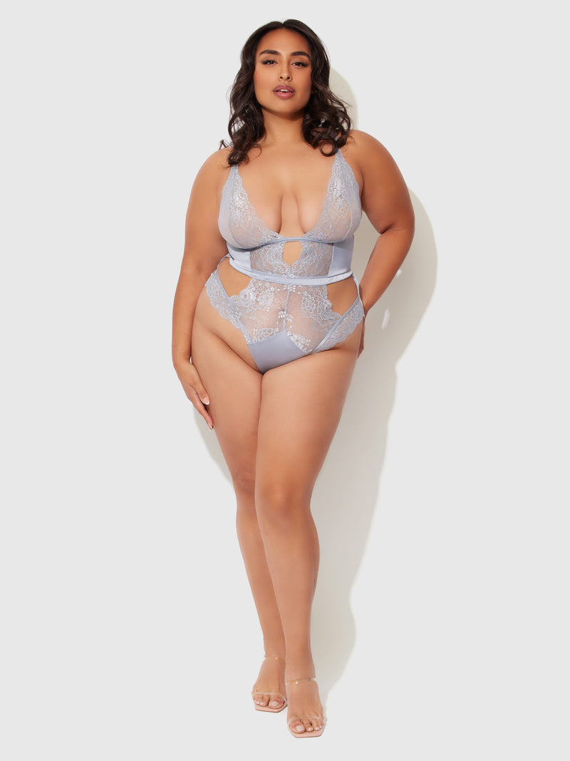 Lace & Satin Underwire Cutout Teddy - Frederick's of Hollywood