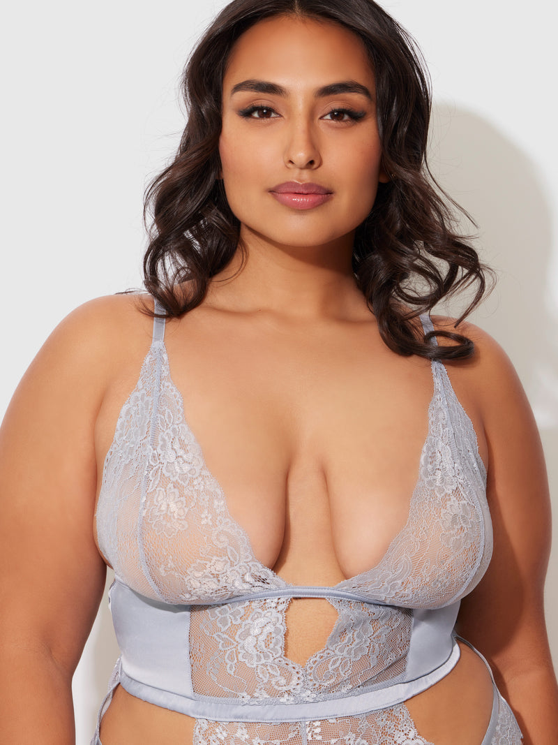 Lace & Satin Underwire Cutout Teddy - Frederick's of Hollywood