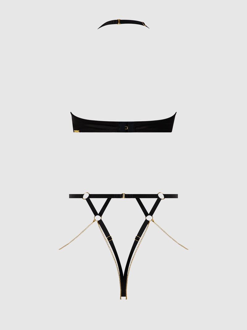 Maeve Chain & Lace Open Cup & Crotchless Harness Teddy - Frederick's of Hollywood