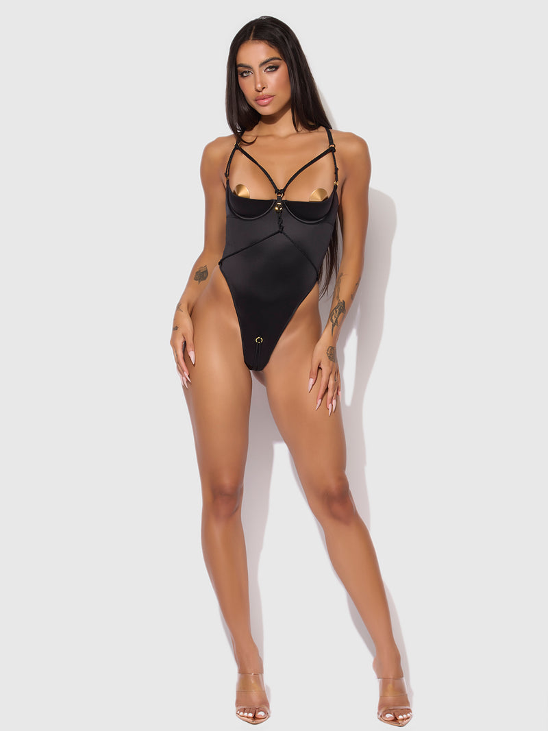 Nadya Liquid Satin & Rope Crotchless Teddy - Frederick's of Hollywood