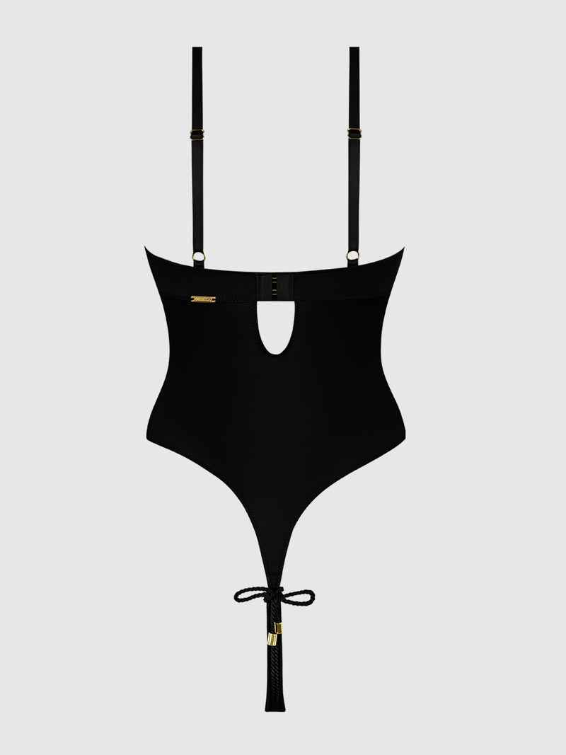 Nadya Liquid Satin & Rope Crotchless Teddy - Frederick's of Hollywood