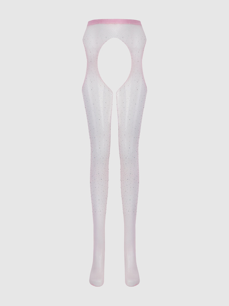 Fishnet & Rhinestone Fundies - Light Pink