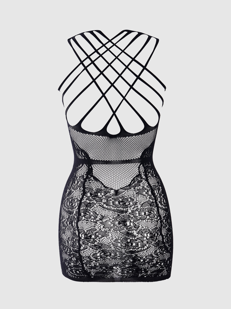 Strappy Floral Lace Bodystocking Dress - Frederick's of Hollywood
