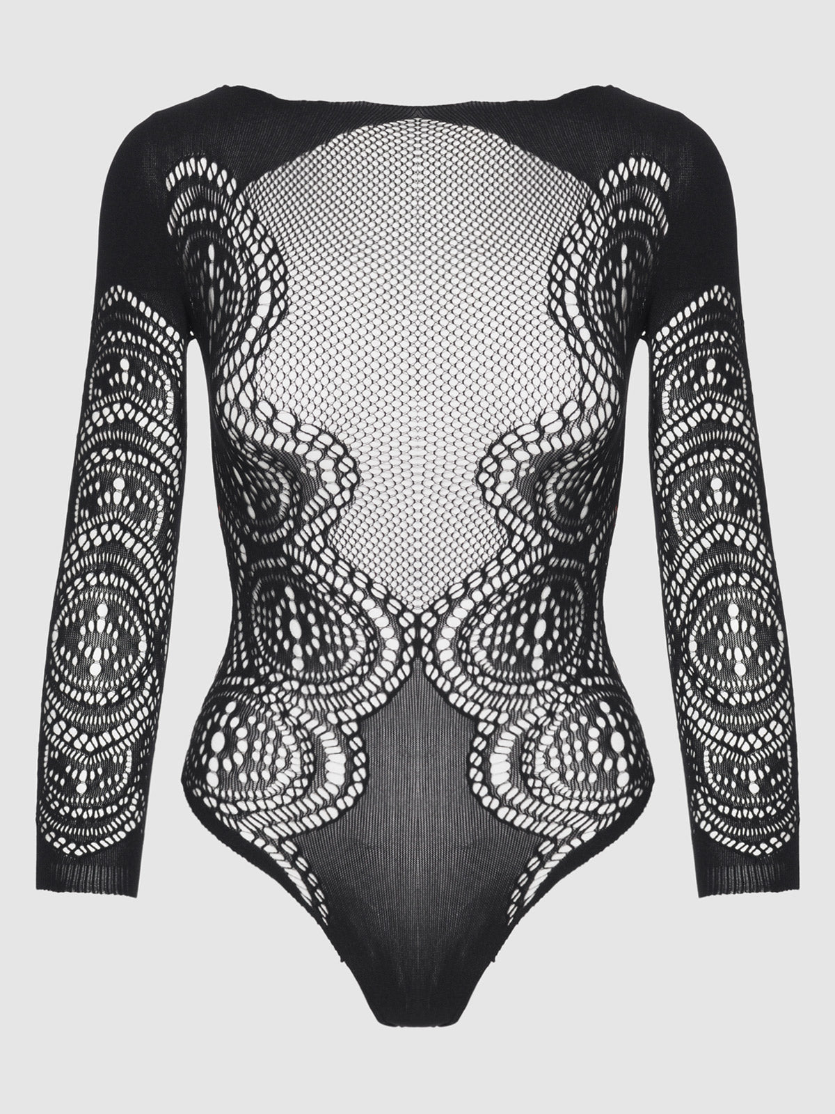 Floral Long Sleeve Bodystocking Teddy - Frederick's of Hollywood