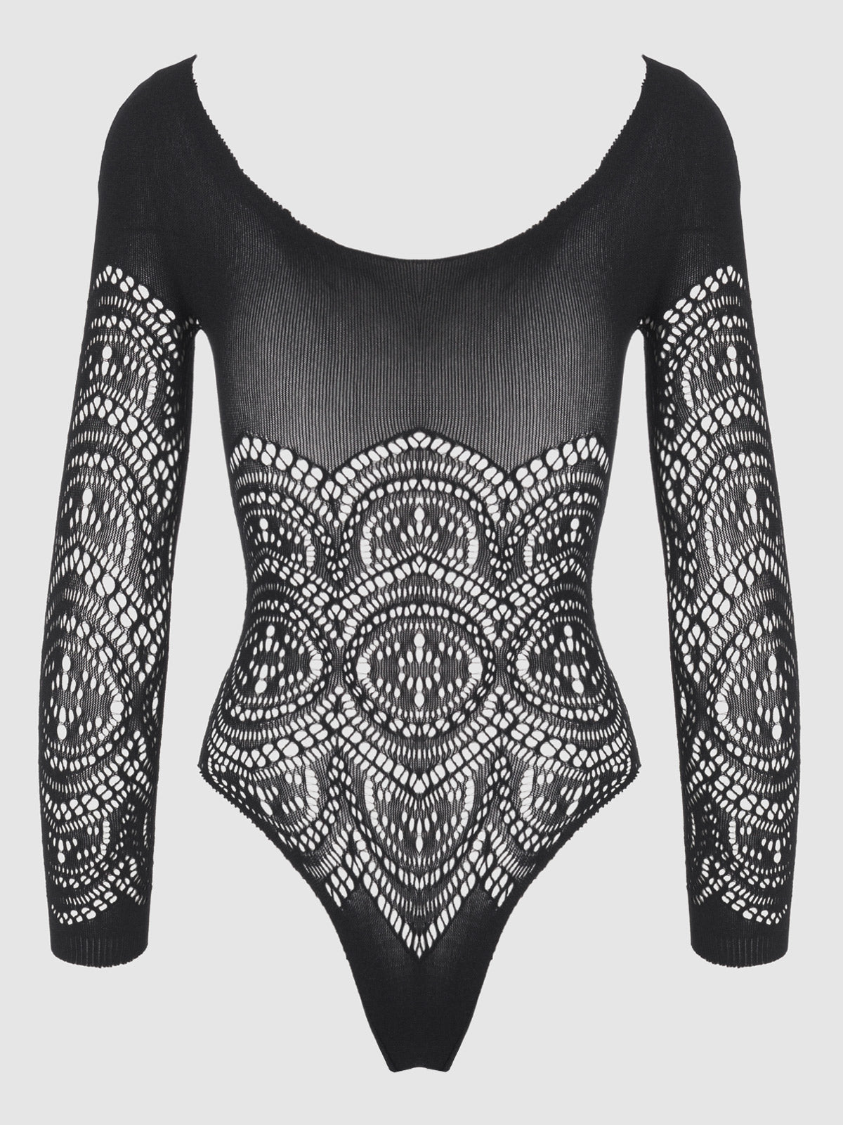 Floral Long Sleeve Bodystocking Teddy - Frederick's of Hollywood