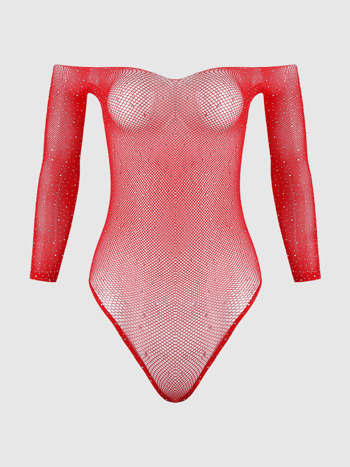 Fine Fishnet & Rhinestone Long Sleeve Teddy Bodystocking - Frederick's of Hollywood