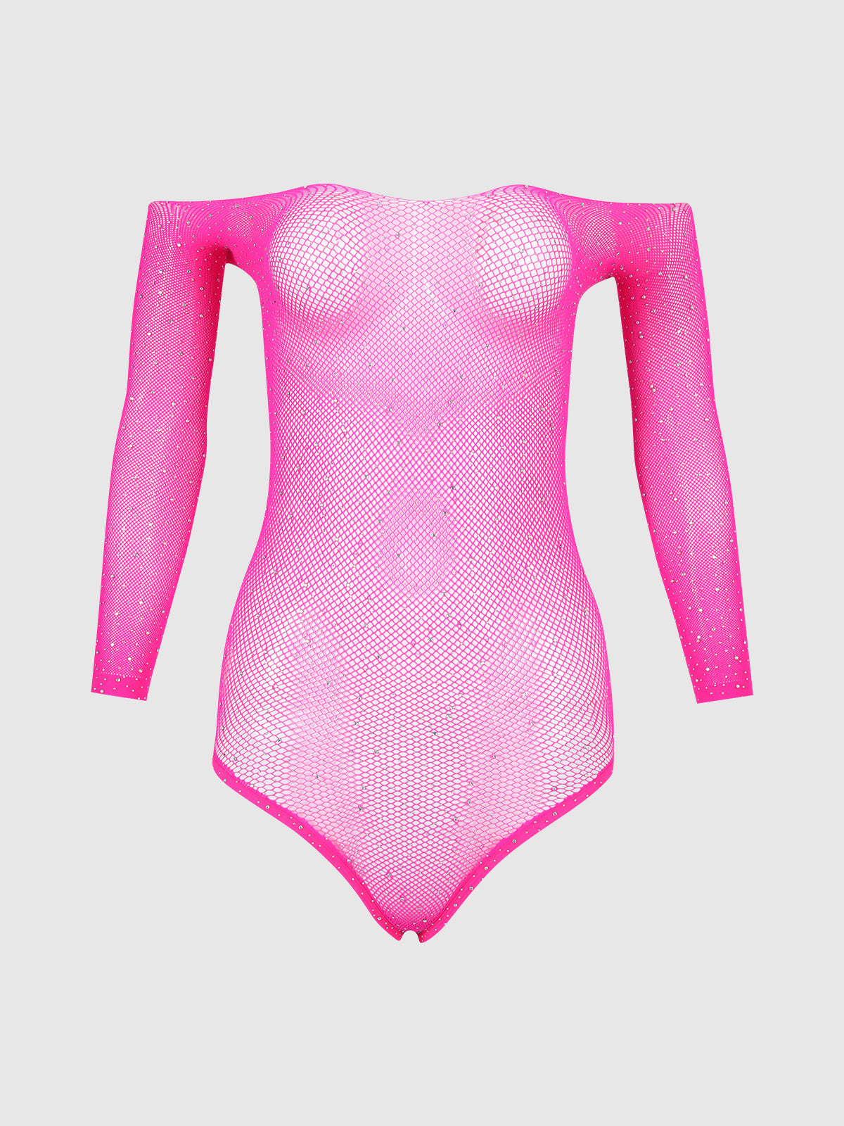 Fine Fishnet & Rhinestone Long Sleeve Teddy Bodystocking - Frederick's of Hollywood