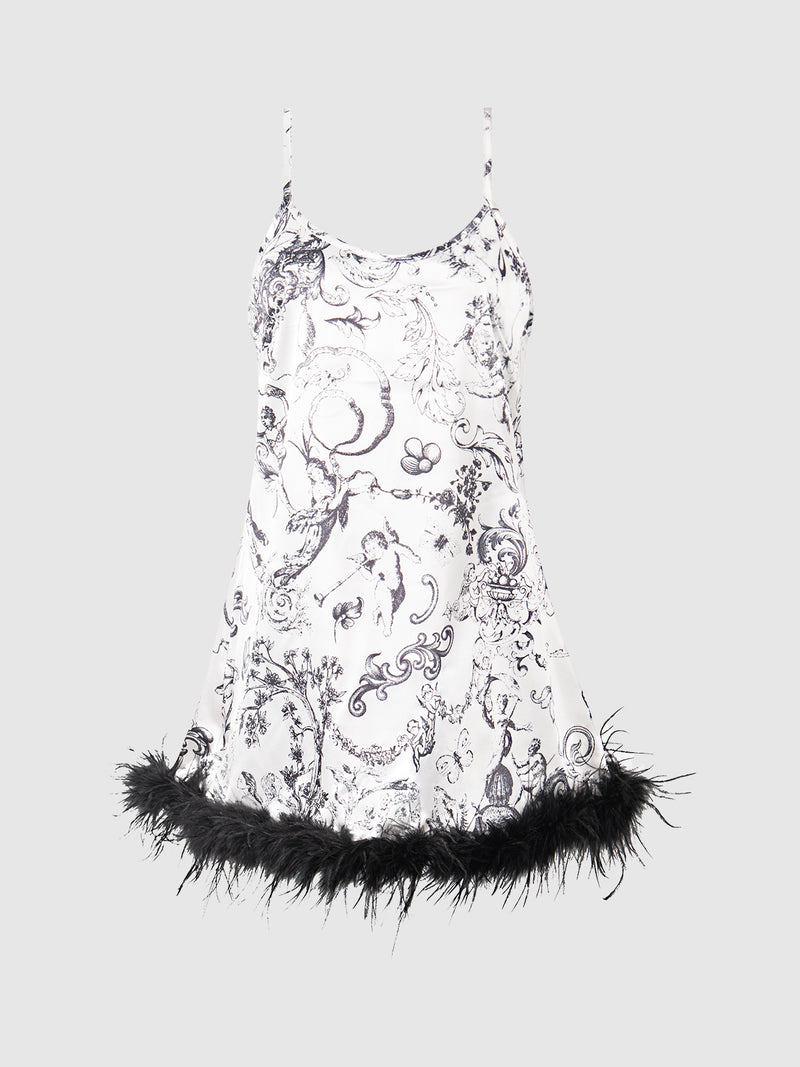 Scarlett Satin & Feather Sleep Slip - Frederick's of Hollywood