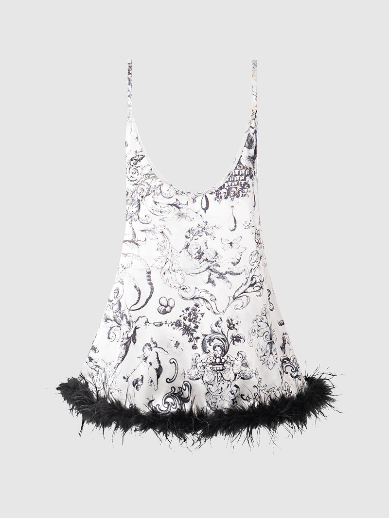 Scarlett Satin & Feather Sleep Slip - Frederick's of Hollywood