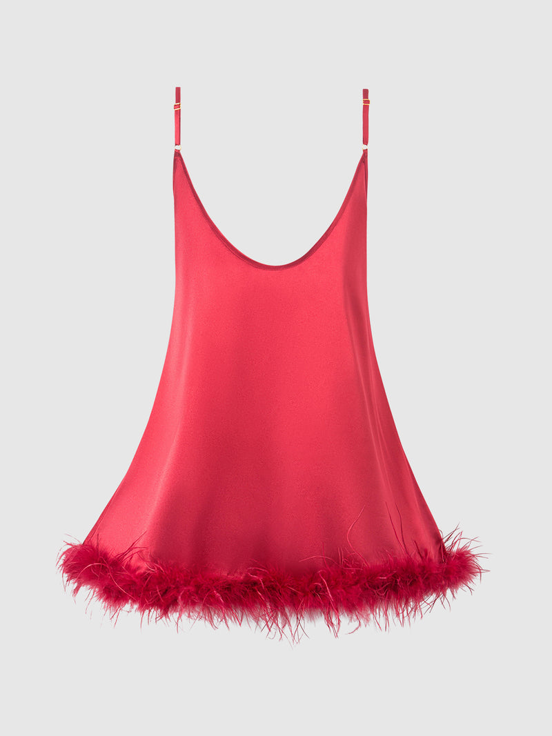 Scarlett Satin & Feather Sleep Slip - Frederick's of Hollywood