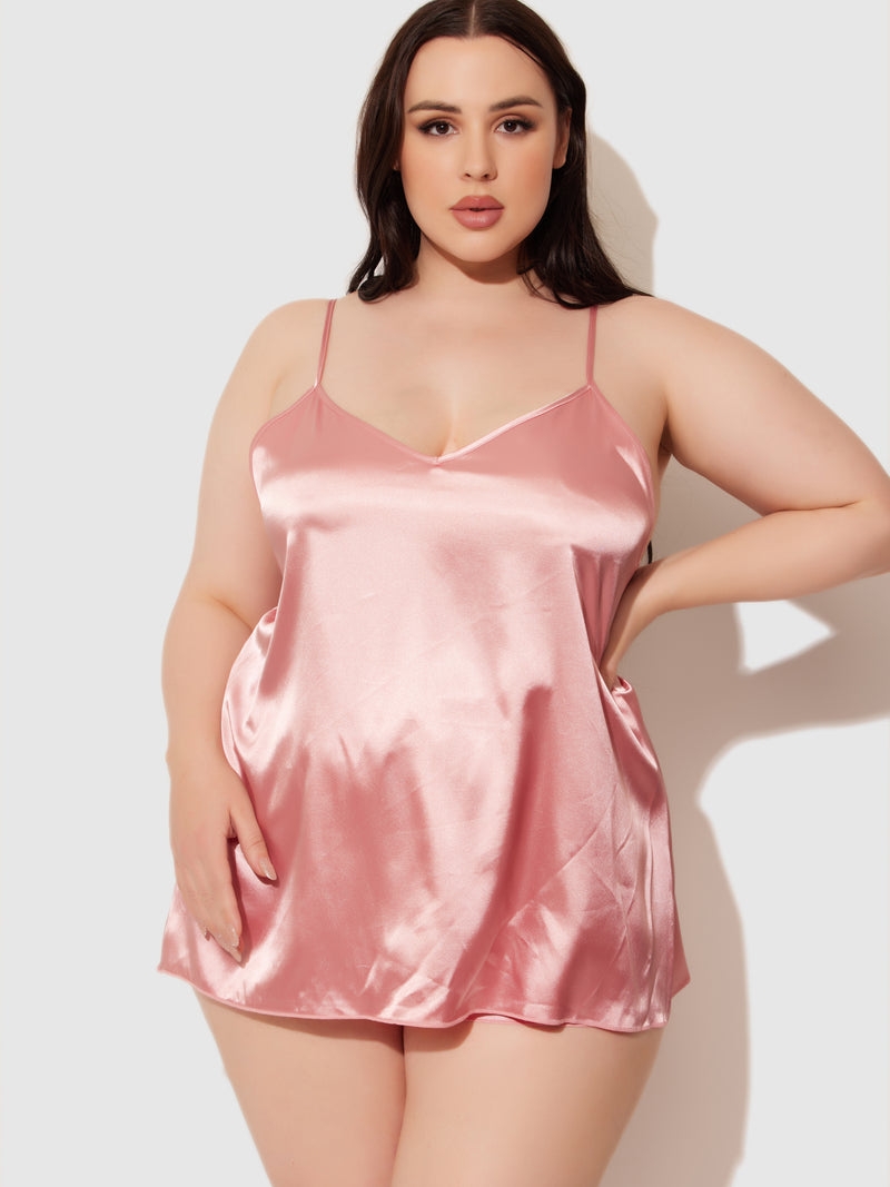 Richelle V-Neck & Fly Away Back Satin Cami And Short - Frederick's of Hollywood
