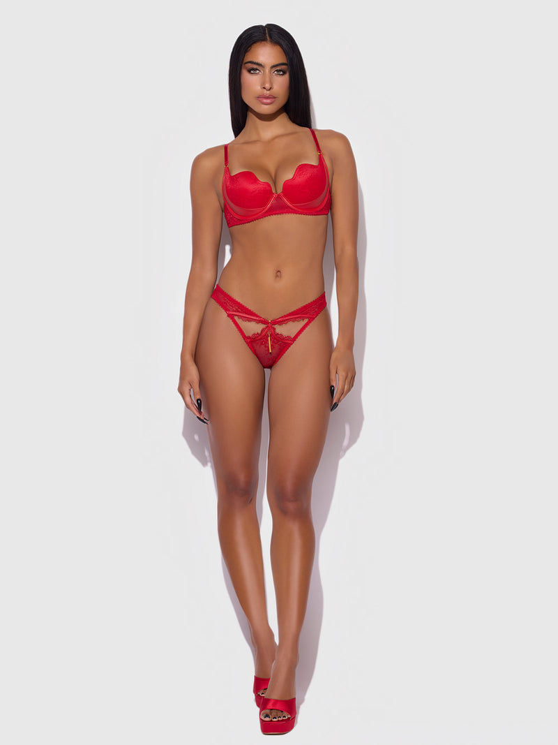 Director's Cut Lace & Faux Leather Chiara Balconette - Frederick's of Hollywood