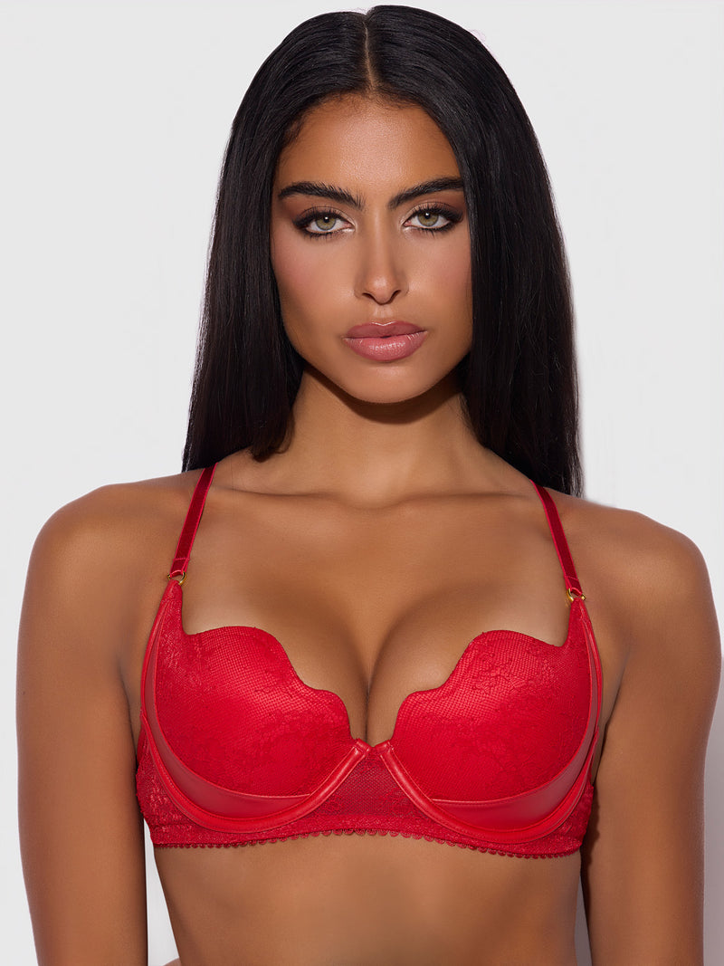 Director's Cut Lace & Faux Leather Chiara Balconette - Frederick's of Hollywood