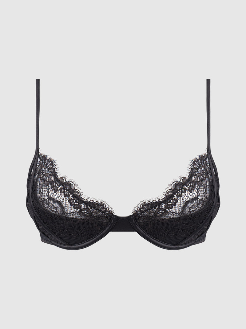 Adelaide Satin & Lace Push Up Demi Bra - Frederick's of Hollywood