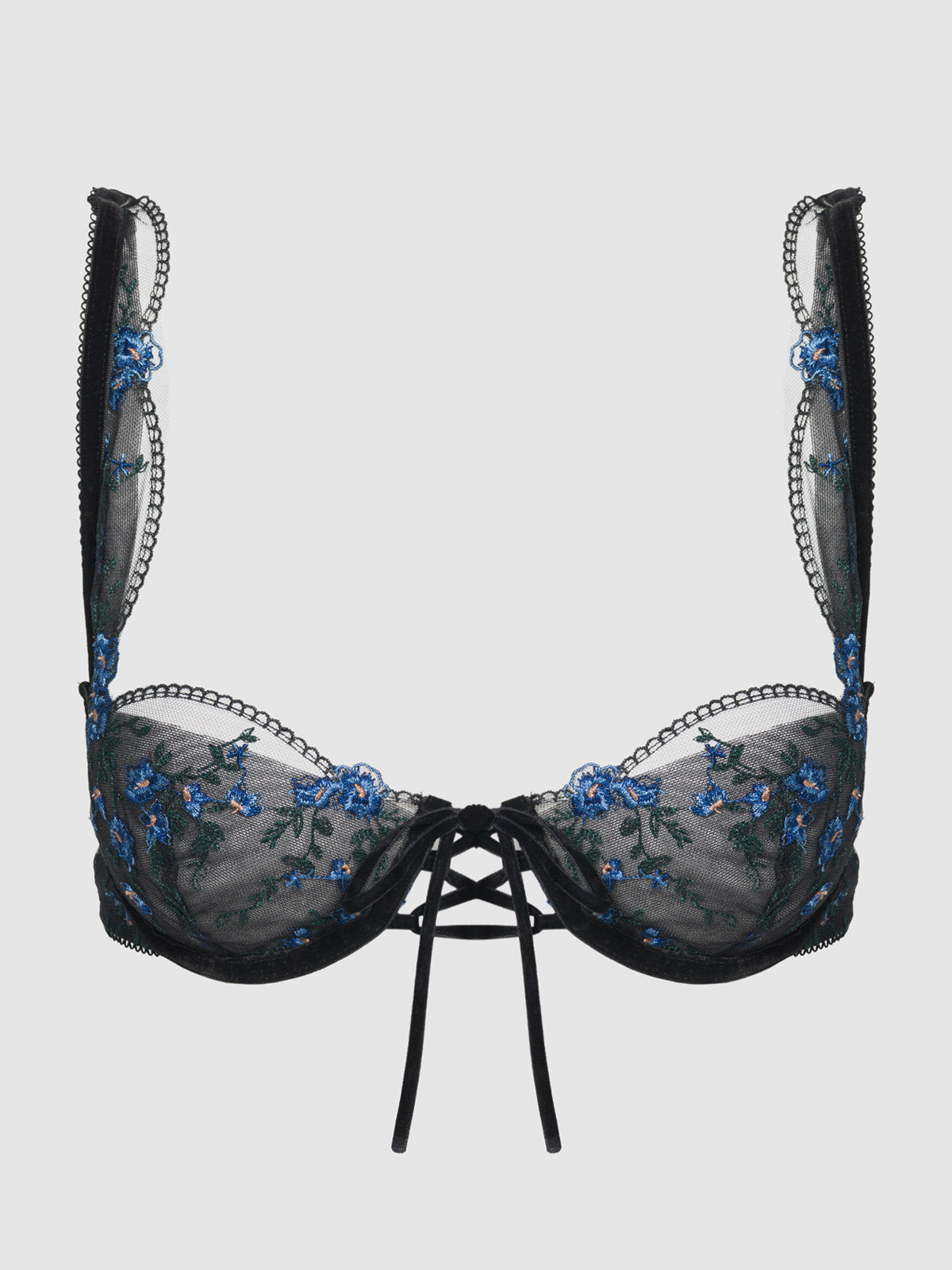 Harlow Embroidered Mesh Tie Front Bra - Frederick&#39;s of Hollywood