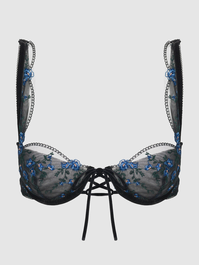 Harlow Embroidered Mesh Tie Front Bra - Frederick's of Hollywood