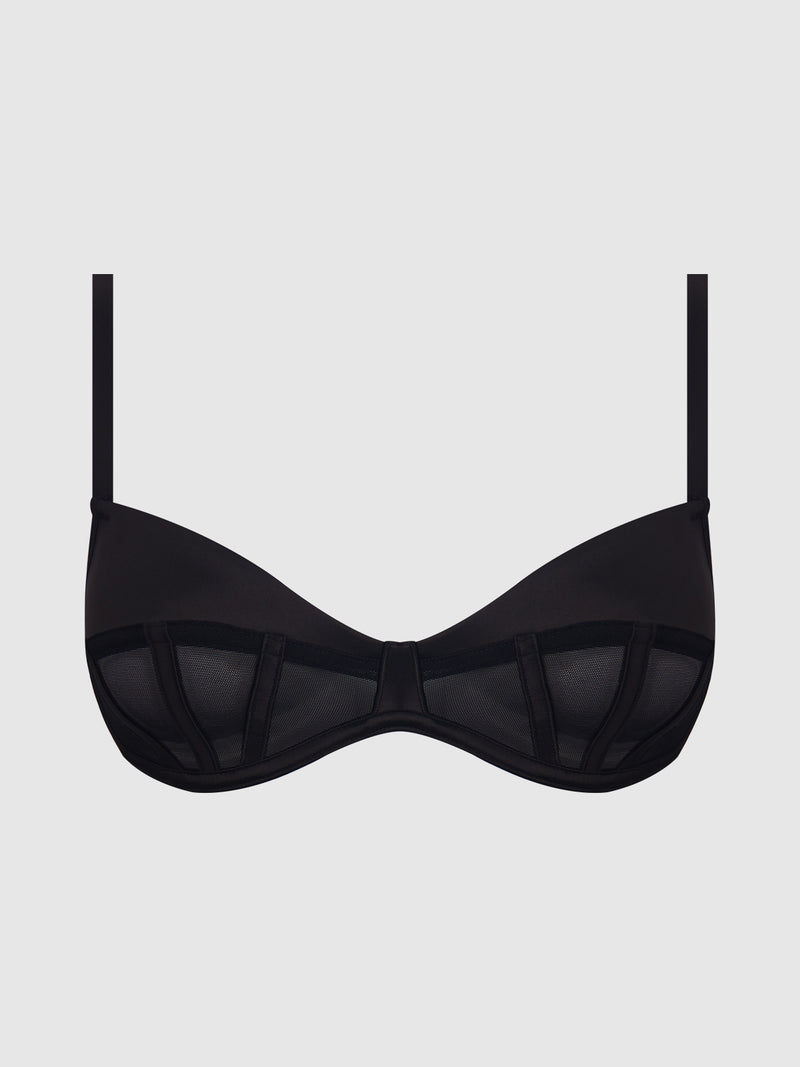 Petra Satin & Mesh Unlined Corset Cup Bra - Frederick's of Hollywood