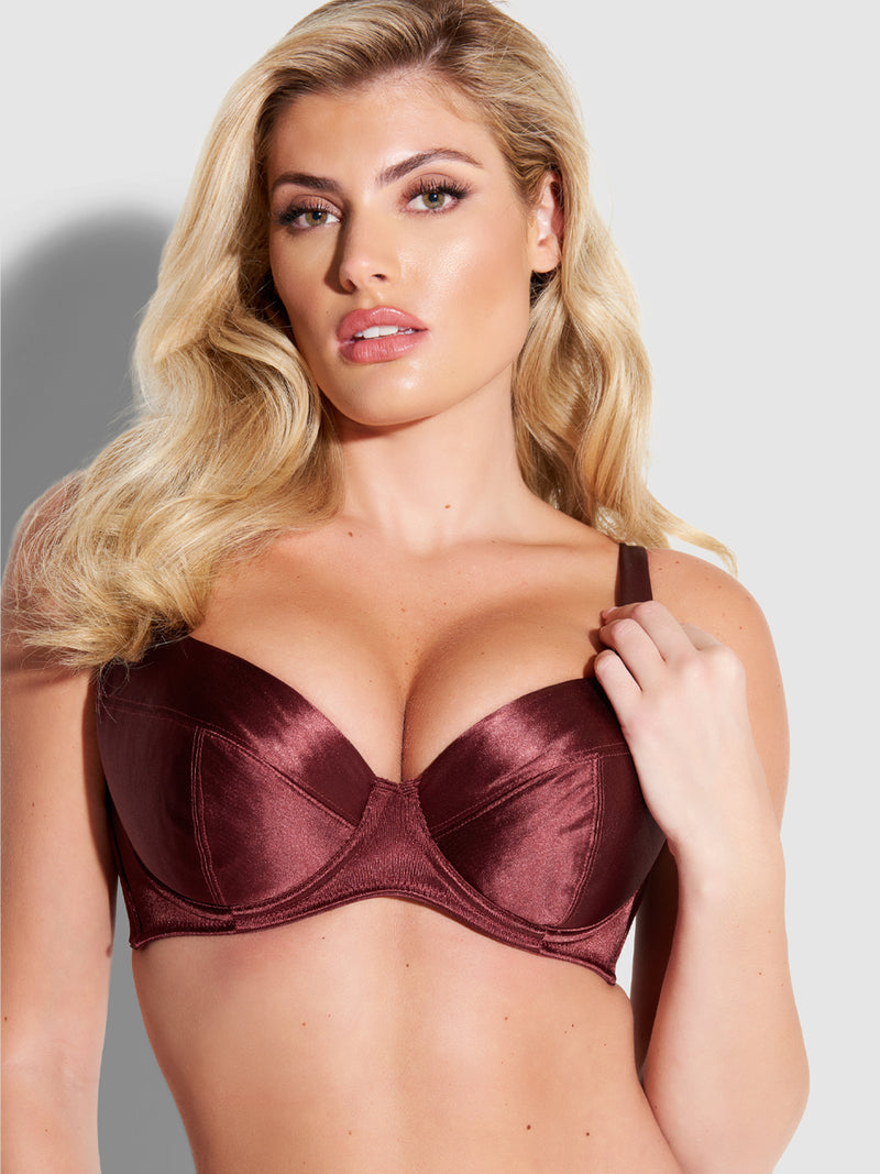 Va Va Voom Satin Full Figure Push Up Bra - Burgundy