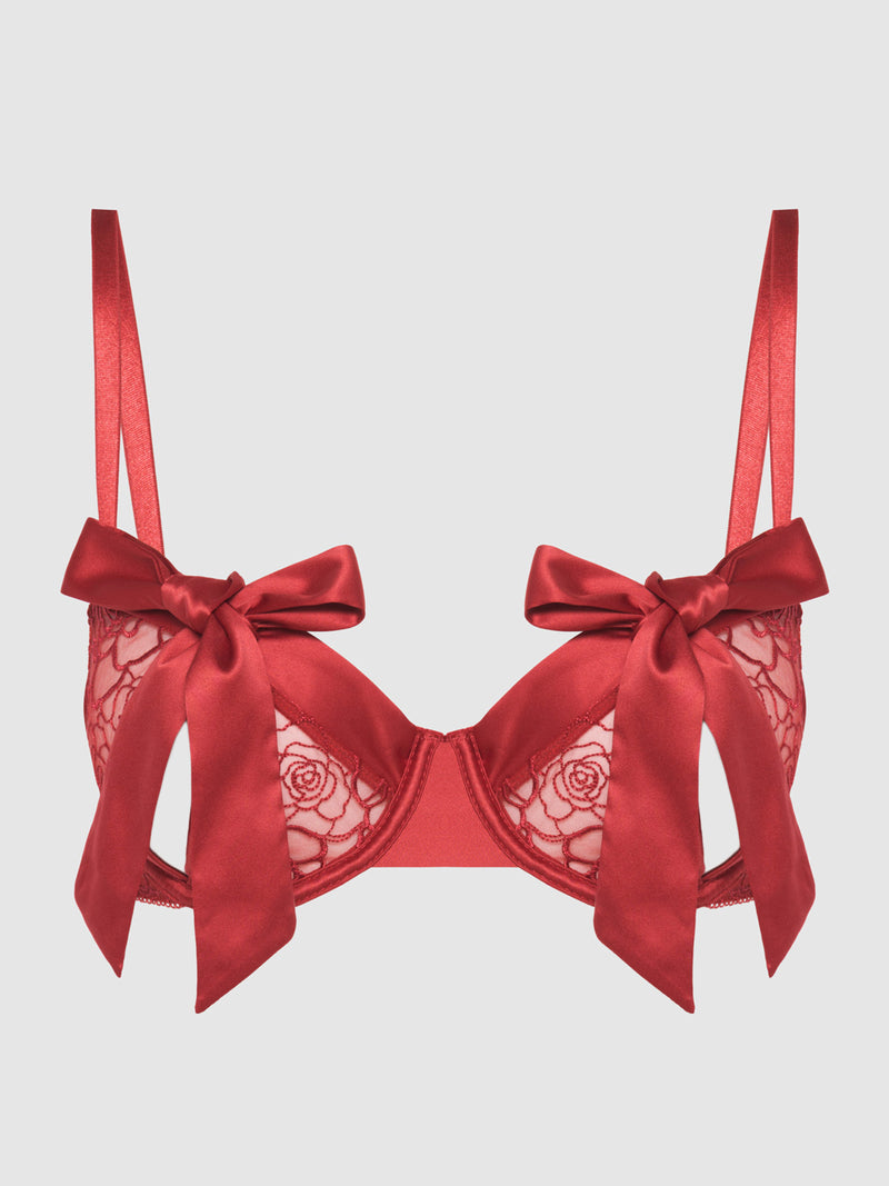 Melrose Satin Bow Tie Up Open Cup Bra - Fredericks Of Hollywood