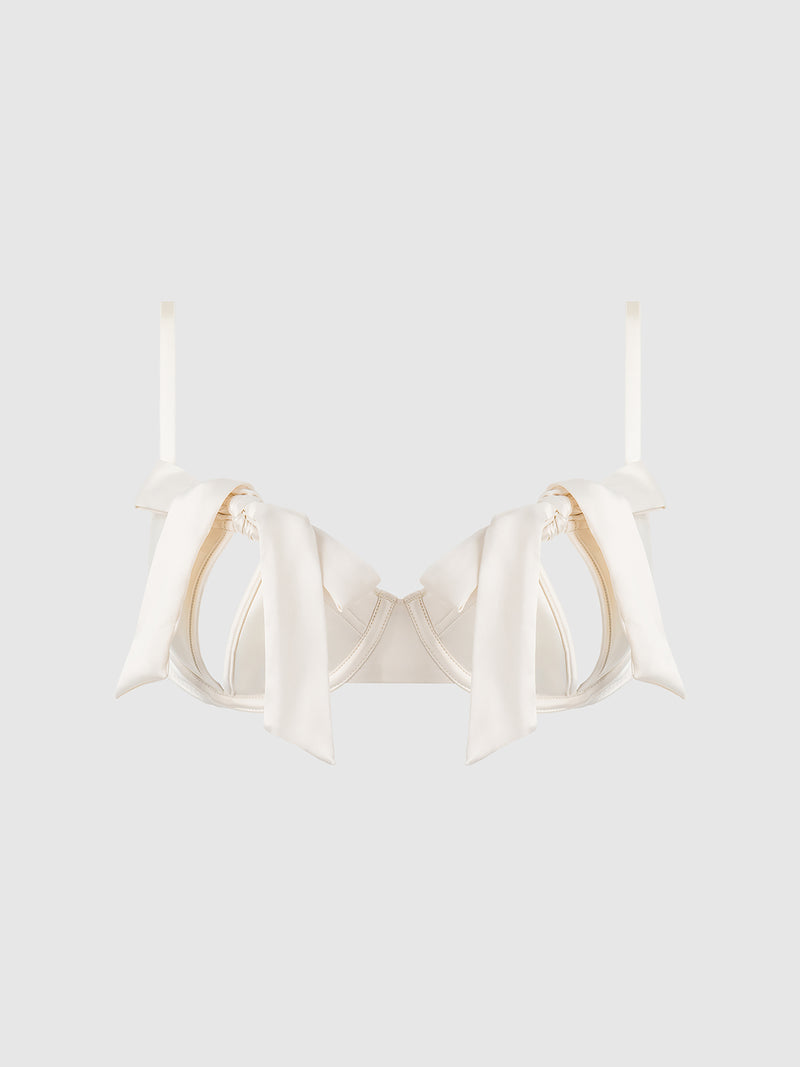 Melrose Satin Bow Tie Up Open Cup Bra - Frederick's of Hollywood