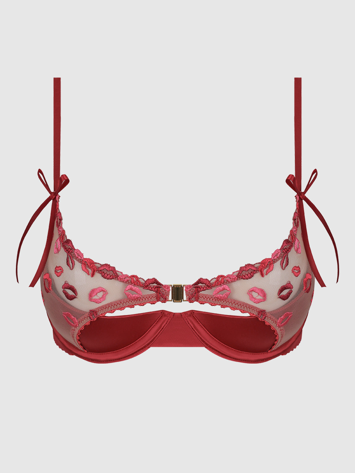Angelica Lips Embroidery Open Cup Bra - Frederick's of Hollywood