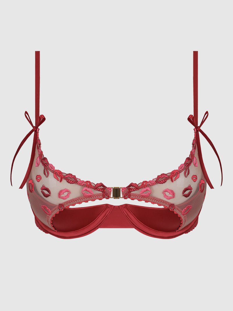 Angelica Lips Embroidery Open Cup Bra - Frederick's of Hollywood