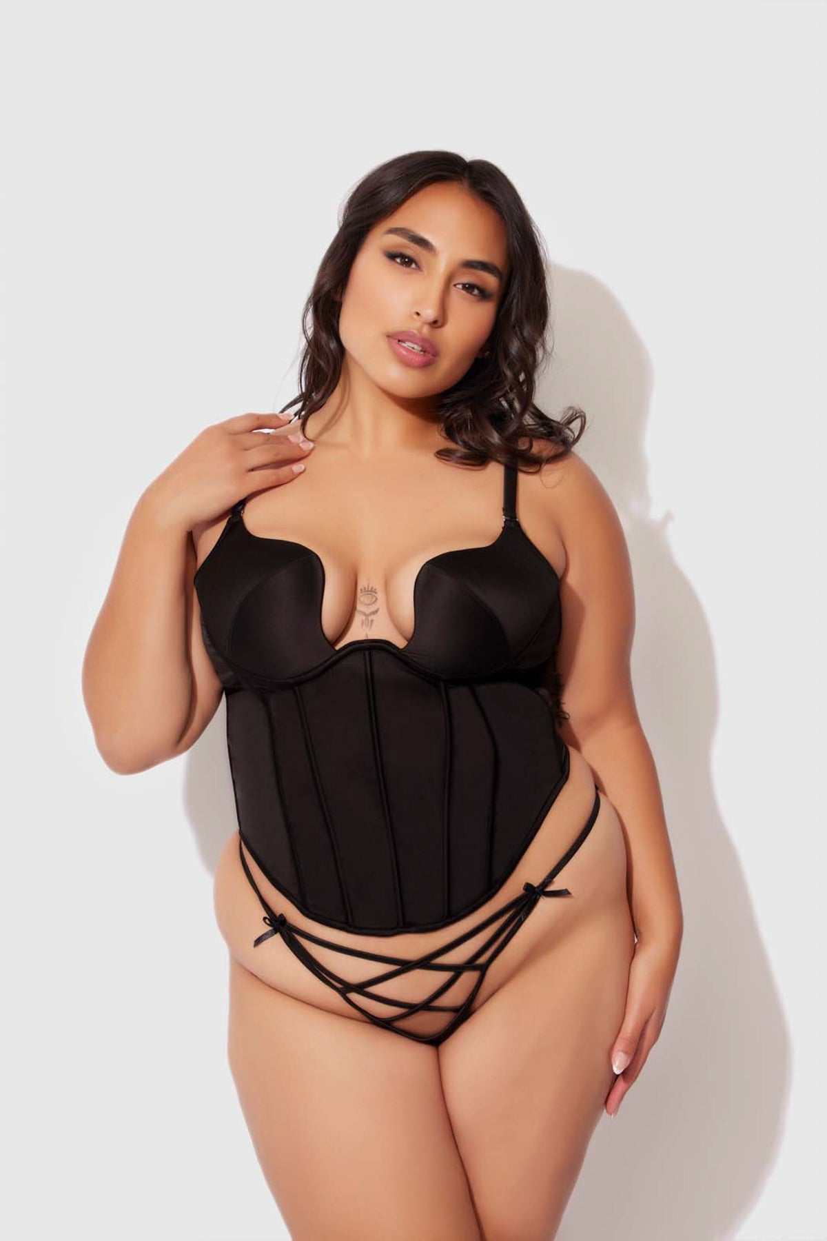 Petra Swirl Plunge Push Up Bustier - Black