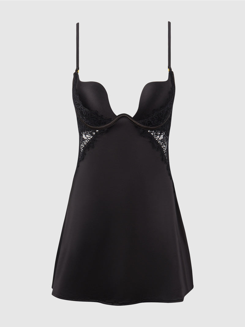 Rising Star Liquid Satin Swirl Plunge Babydoll - Frederick's Of Hollywood