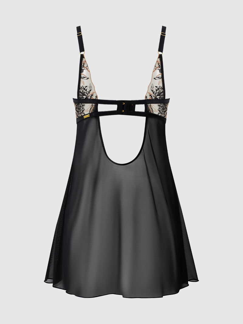 Delfina Embroidered Mono Wire Babydoll - Frederick's of Hollywood