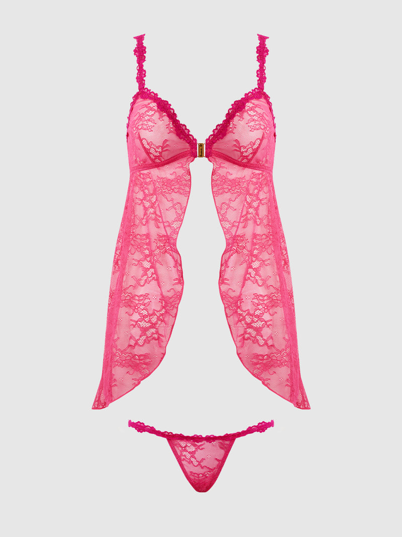 Pia Lace Flyaway Front Babydoll With Front Clasp