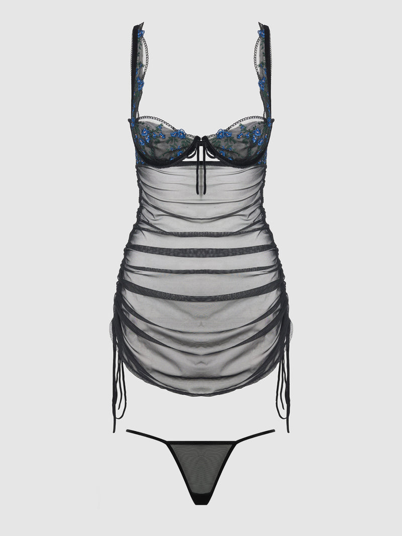 Harlow Embroidered Stretch Mesh Chemise - Frederick's of Hollywood