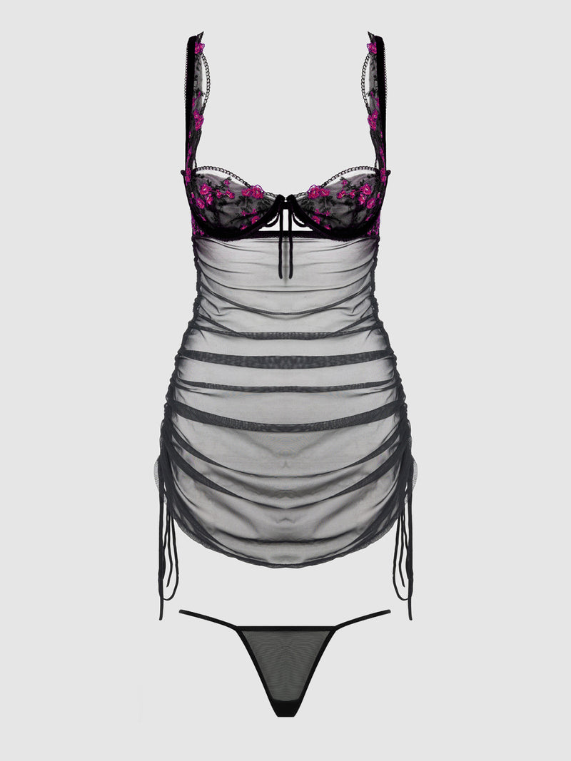 Harlow Embroidered Stretch Mesh Chemise - Frederick's of Hollywood