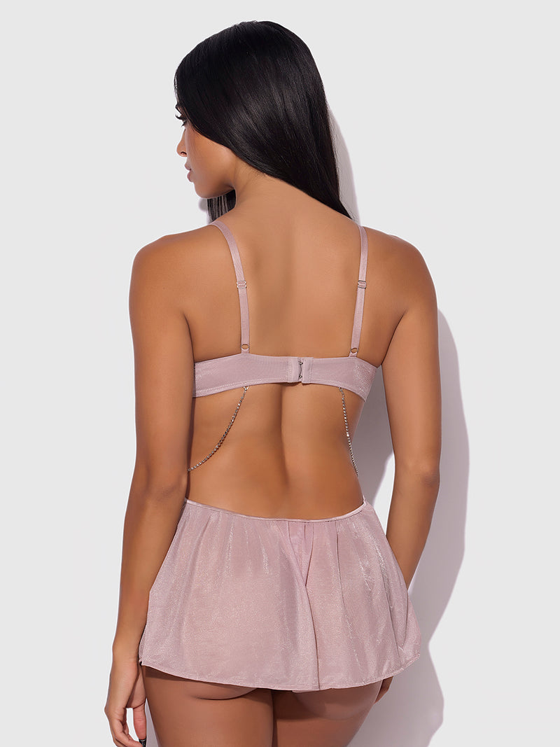 Pia Shine Mesh & Rhinestone Side Cutout Babydoll