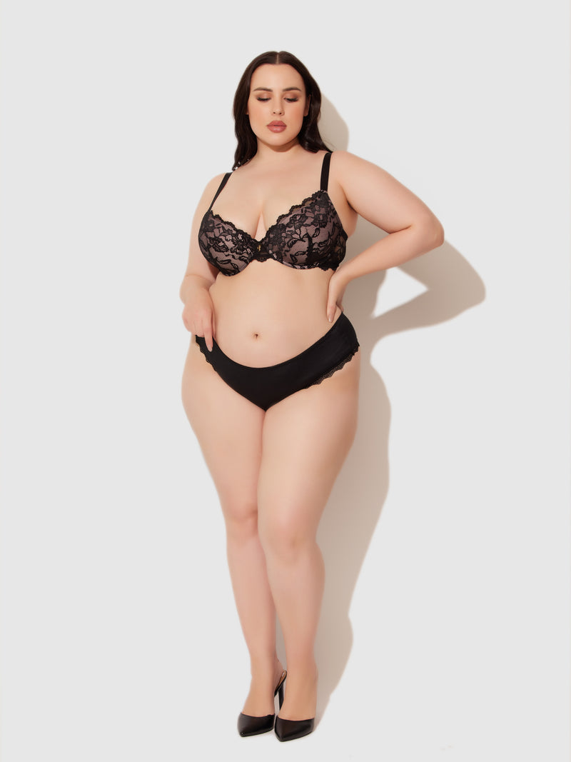 Jenna Micro & Lace Heart Cheeky - Frederick's of Hollywood