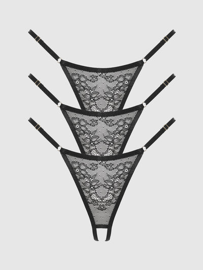 Chiara Crotchless Lace Thong 3 Pack - Frederick's of Hollywood