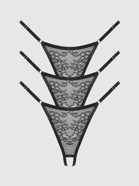 Chiara Crotchless Lace Thong 3 Pack - Frederick's of Hollywood