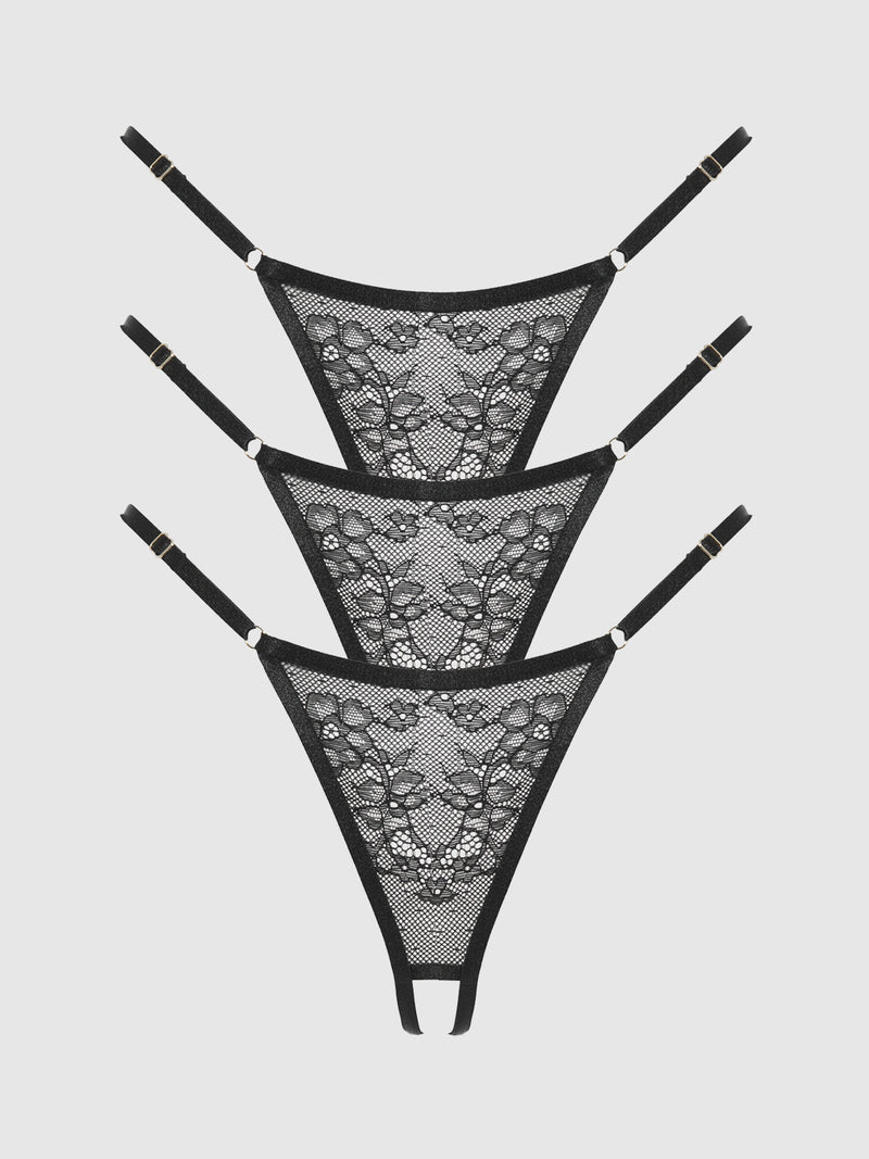 Chiara Crotchless Lace Thong 3 Pack - Frederick's of Hollywood