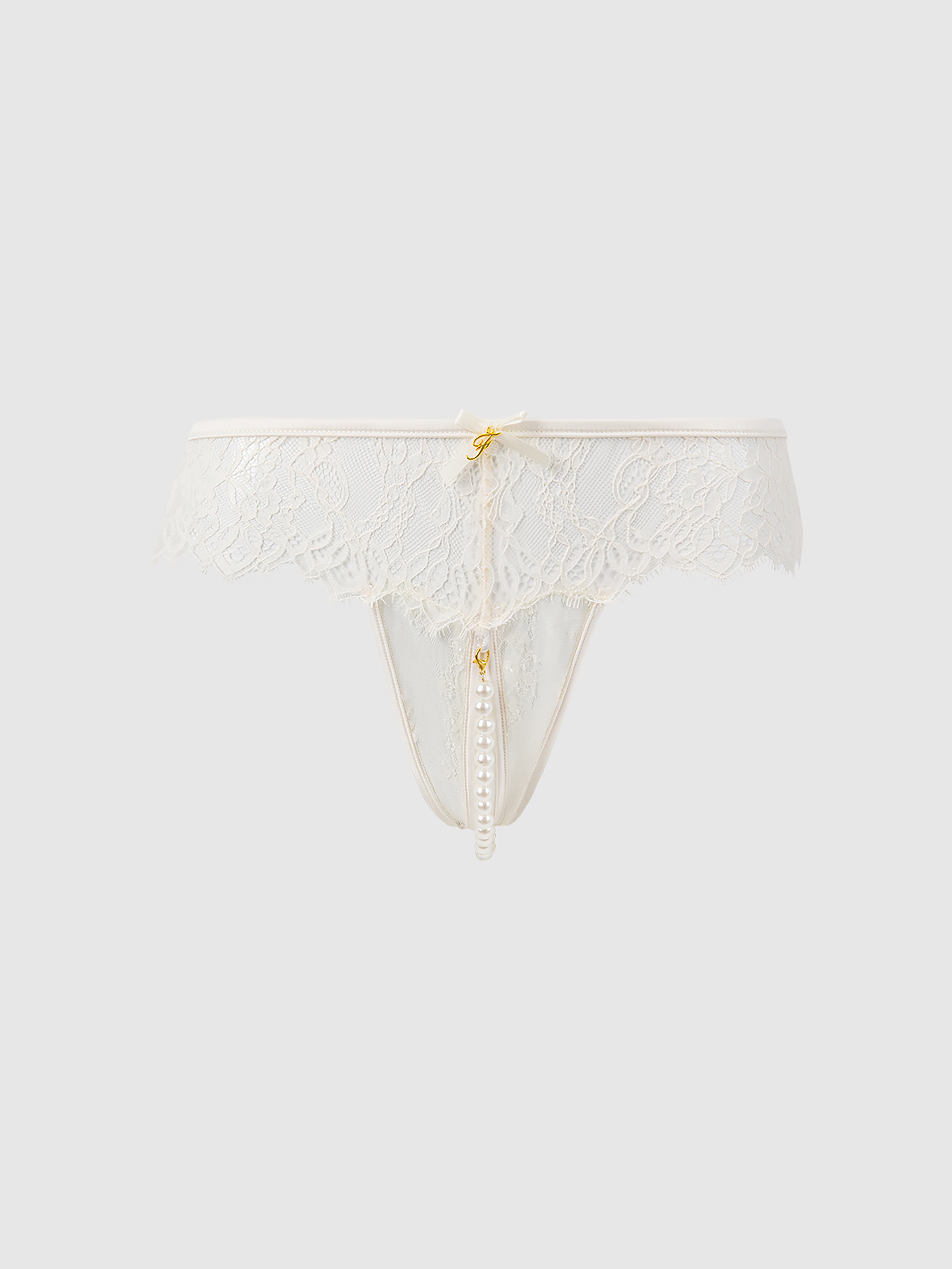 Rosalind Lace & Pearl Crotchless Thong - Frederick's of Hollywood