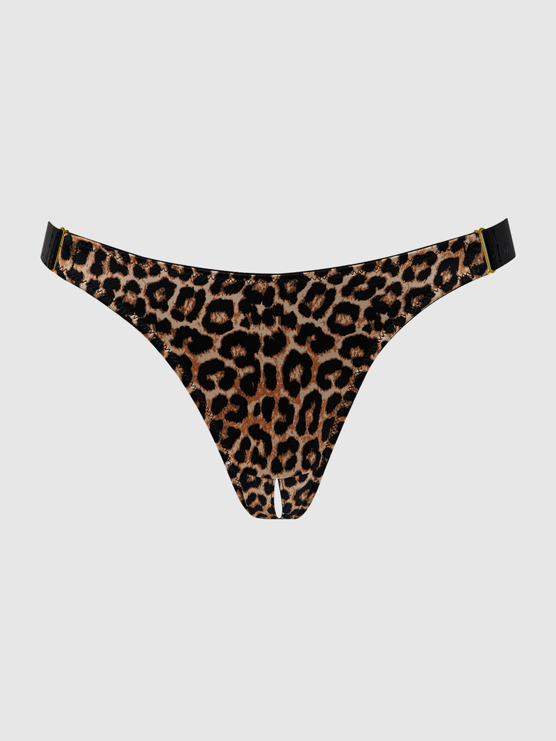 Raven Crotchless Satin Side Slider Tanga - Frederick's of Hollywood