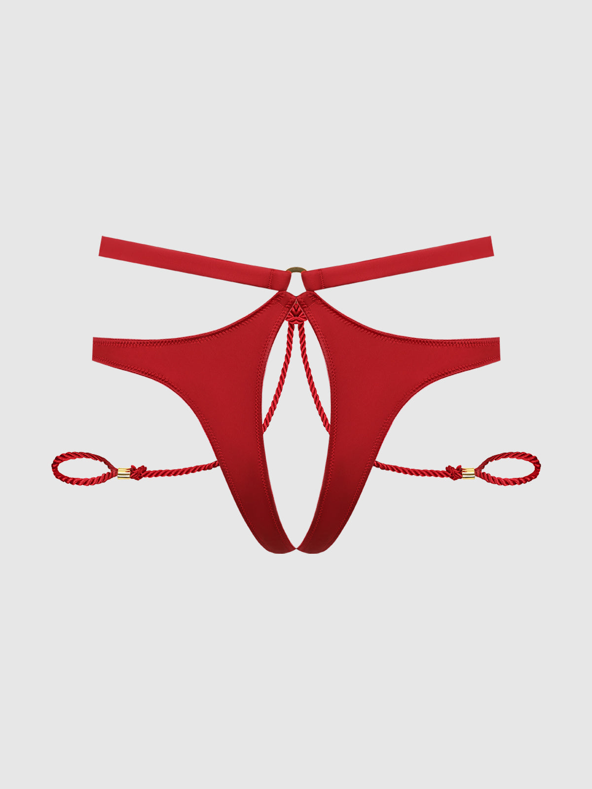 Nadya Liquid Satin & Rope Crotchless & Hand Cuff Hipster - Frederick's of Hollywood