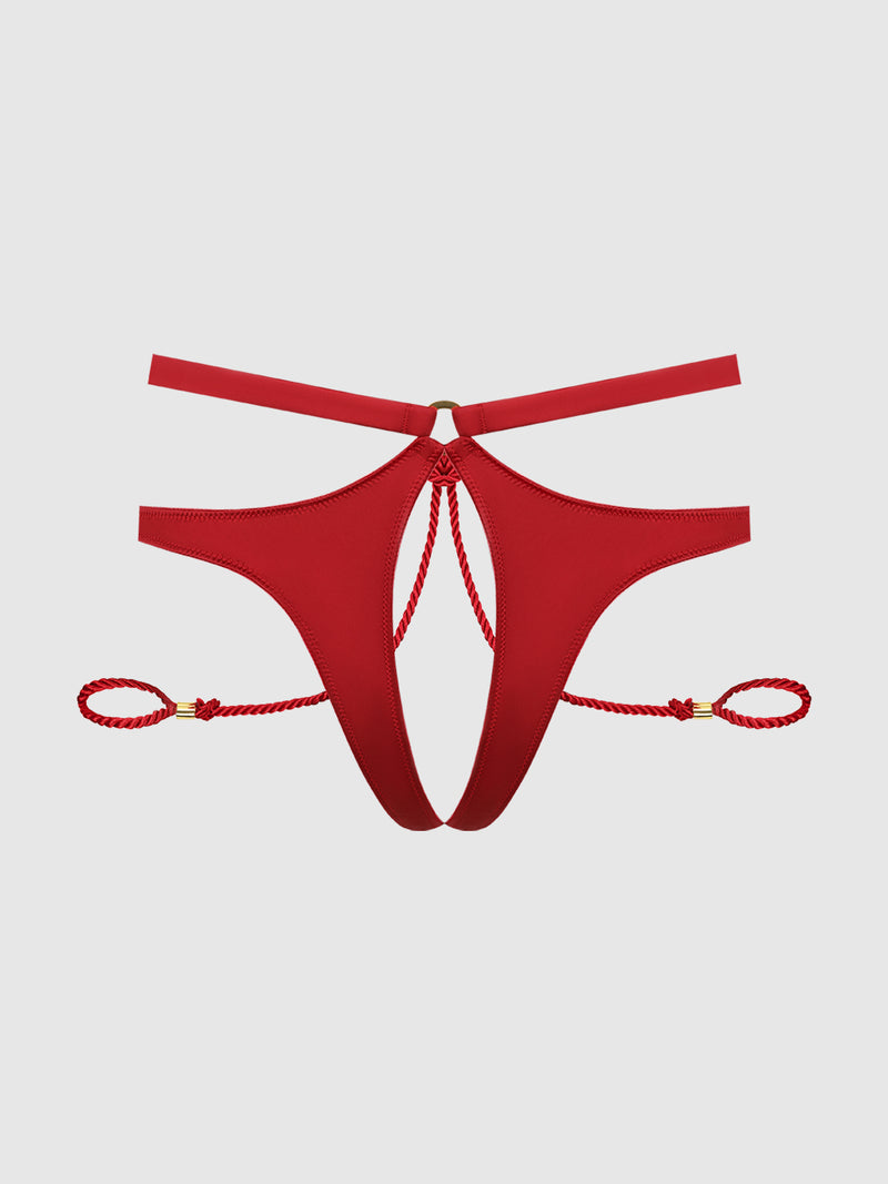 Nadya Liquid Satin & Rope Crotchless & Hand Cuff Hipster - Frederick's of Hollywood