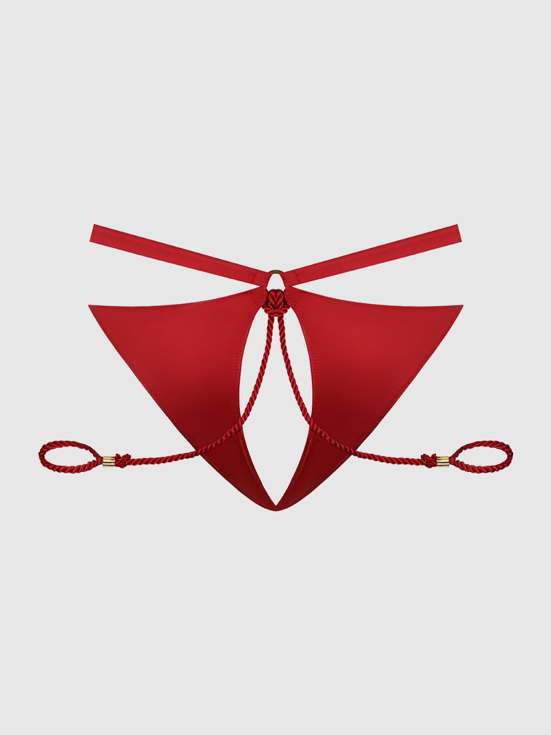 Nadya Liquid Satin & Rope Crotchless & Hand Cuff Hipster - Frederick's of Hollywood