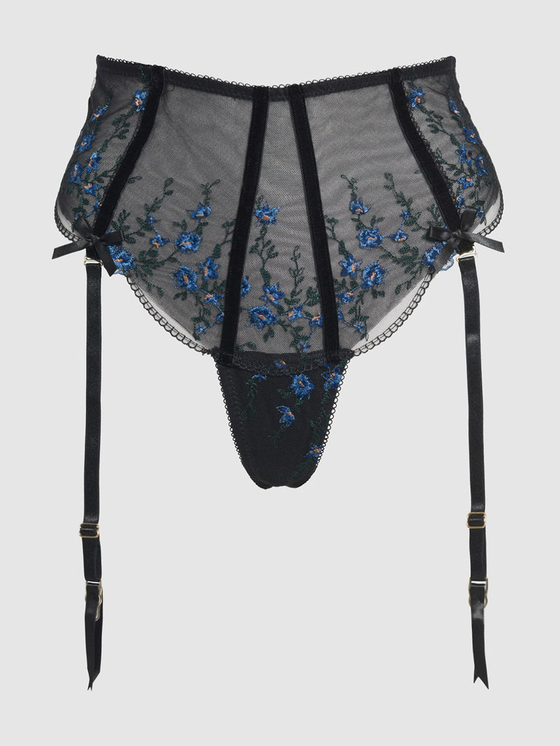 Harlow Embroidered Mesh Lace Up Backless Cheeky - Frederick's of Hollywood