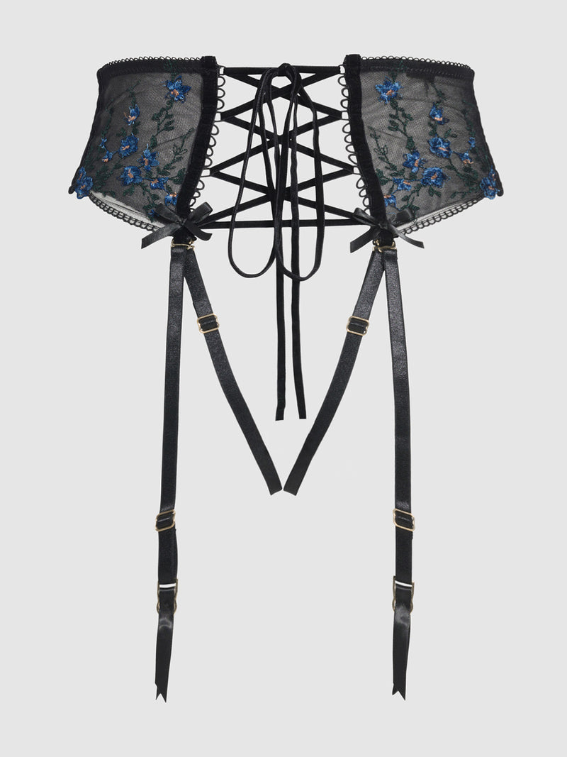 Harlow Embroidered Mesh Lace Up Backless Cheeky - Frederick's of Hollywood